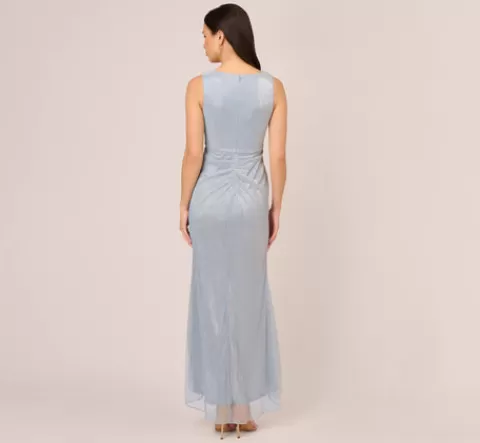 Adrianna Papell Metallic Mesh Faux Wrap Gown With Ruffle Accents In Sky Blue SKYBLUE Online