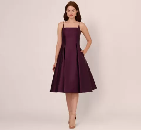 Adrianna Papell Mikado Midi Dress With Beaded Spaghetti Straps In Pinot Noir PINOTNOIR Sale