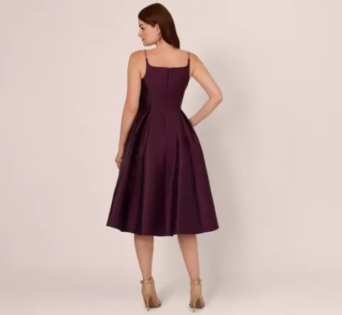 Adrianna Papell Mikado Midi Dress With Beaded Spaghetti Straps In Pinot Noir PINOTNOIR Sale