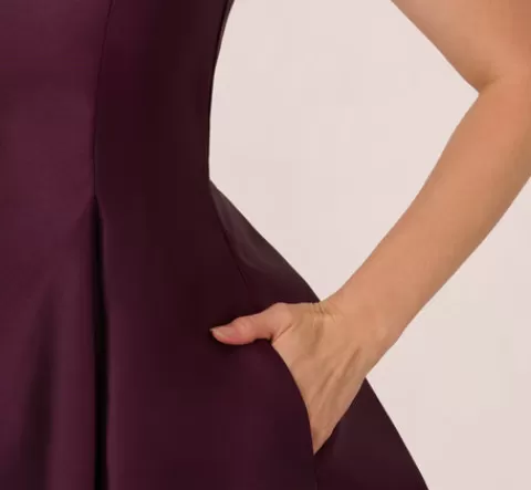 Adrianna Papell Mikado Midi Dress With Beaded Spaghetti Straps In Pinot Noir PINOTNOIR Sale