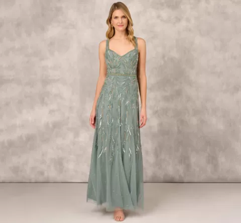 Adrianna Papell Multicolor Beaded Mermaid Gown With Sweetheart Neckline In Dark Sage DARKSAGE New