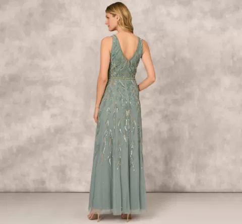 Adrianna Papell Multicolor Beaded Mermaid Gown With Sweetheart Neckline In Dark Sage DARKSAGE New
