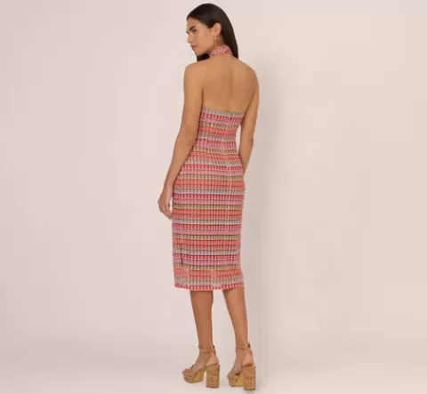Adrianna Papell Multicolor Crochet Midi Dress With Halter Neckline In Purple Multi PURPLEMULTI Flash Sale