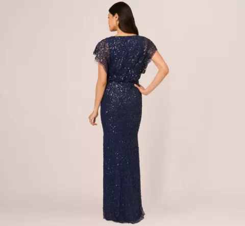 Adrianna Papell Multicolor Floral Beaded Mermaid Gown With Dolman Sleeves In Midnight Multi MIDNIGHTMULTI Hot