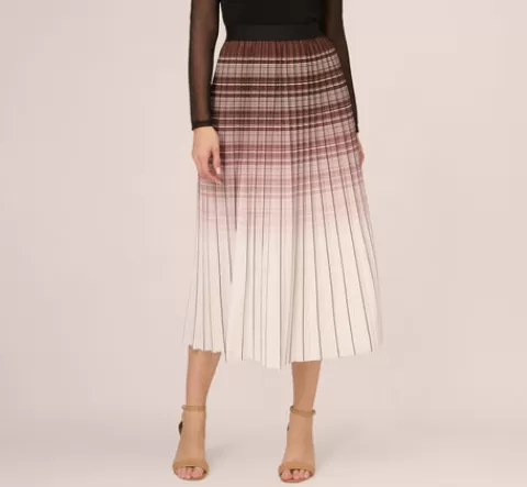 Adrianna Papell Multicolor Stripe Print Pleated Midi Skirt In Mocha Ivory Chevron Stripe MOCHA-IVORYCHEVRONSTRIPE Best Sale
