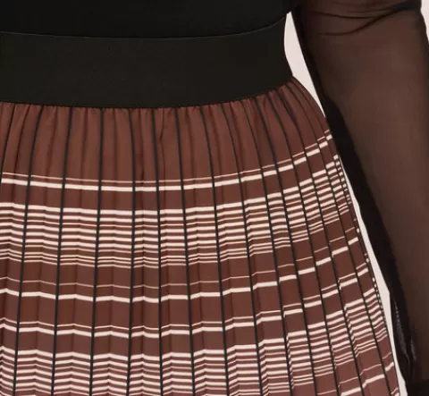 Adrianna Papell Multicolor Stripe Print Pleated Midi Skirt In Mocha Ivory Chevron Stripe MOCHA-IVORYCHEVRONSTRIPE Best Sale