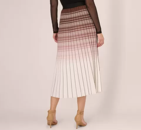 Adrianna Papell Multicolor Stripe Print Pleated Midi Skirt In Mocha Ivory Chevron Stripe MOCHA-IVORYCHEVRONSTRIPE Best Sale