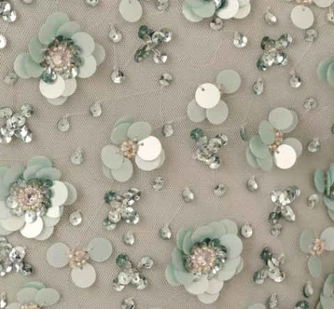 Adrianna Papell Off Shoulder Dress With Floral Embellishment In Frosted Sage FROSTEDSAGE Cheap