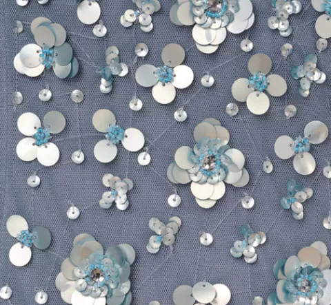Adrianna Papell Off Shoulder Dress With Floral Embellishment In Vintage Blue VINTAGEBLUE Best