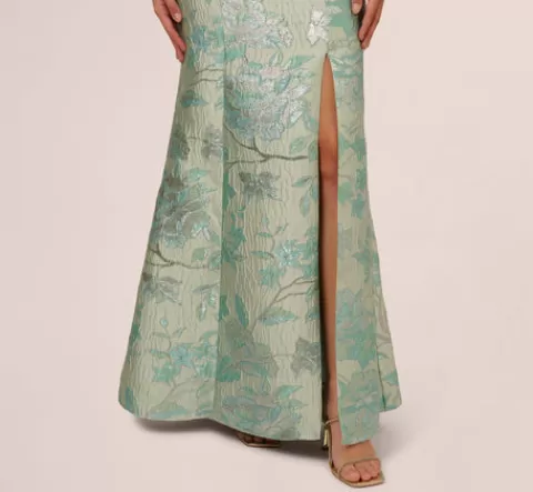 Adrianna Papell Off Shoulder Floral Jacquard Mermaid Gown In Icy Sage ICYSAGE Hot