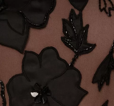 Adrianna Papell Off The Shoulder Beaded Column Gown With Rosette Accents In Black Rosegold BLACK-ROSEGOLD Fashion