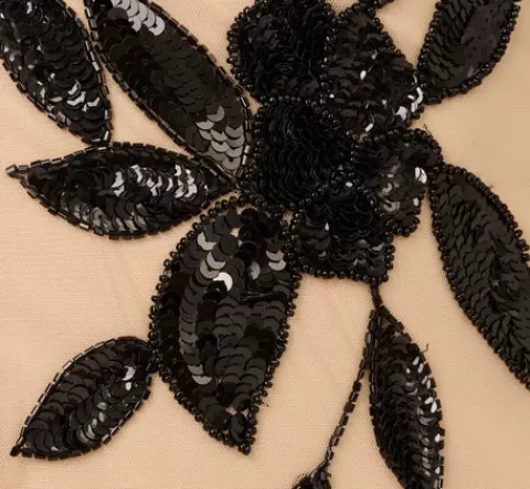 Adrianna Papell Off The Shoulder Column Gown With Leaf Beading In Black Nude BLACK-NUDE Flash Sale