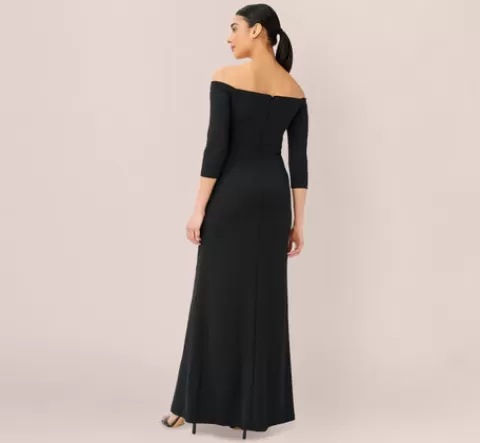 Adrianna Papell Off The Shoulder Dress With Cascading Ruffle Detail In BLACK Shop