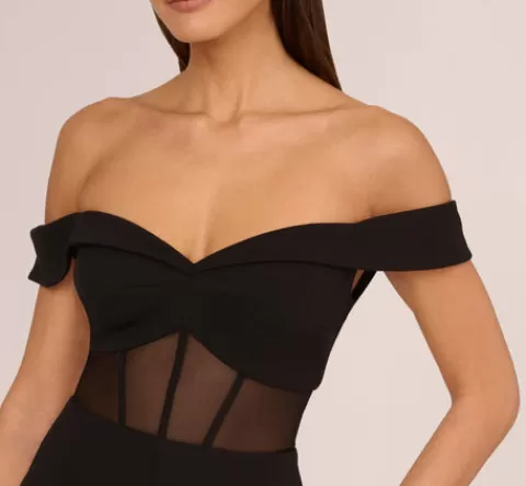 Adrianna Papell Off The Shoulder Jumpsuit With Sheer Corset Bodice In BLACK Fashion