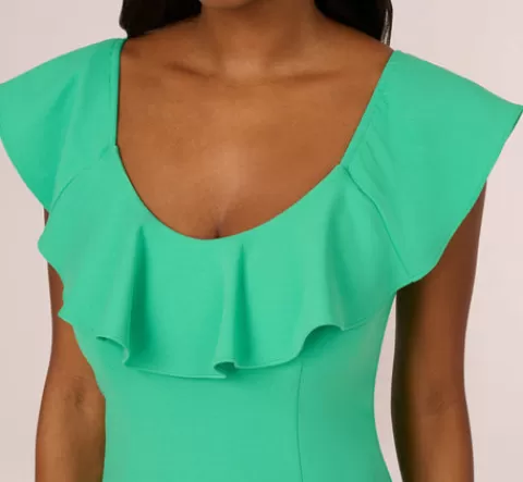 Adrianna Papell Off The Shoulder Midi Dress With Ruffle Details In Flora Green FLORAGREEN Online