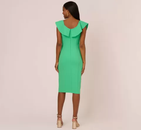 Adrianna Papell Off The Shoulder Midi Dress With Ruffle Details In Flora Green FLORAGREEN Online