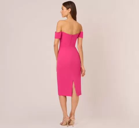 Adrianna Papell Off The Shoulder Midi Dress With Sweetheart Neckline In Brilliant Fuchsia BRILLIANTFUCHSIA Shop