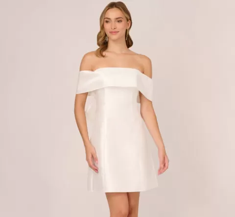 Adrianna Papell Off The Shoulder Mikado Dress With Bow Back In IVORY Cheap