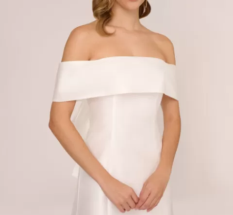 Adrianna Papell Off The Shoulder Mikado Dress With Bow Back In IVORY Cheap
