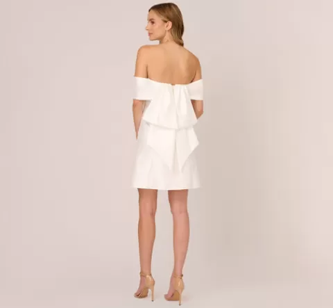 Adrianna Papell Off The Shoulder Mikado Dress With Bow Back In IVORY Cheap