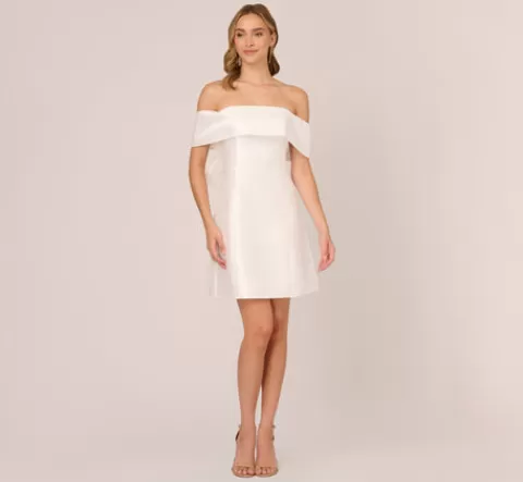 Adrianna Papell Off The Shoulder Mikado Dress With Bow Back In IVORY Cheap