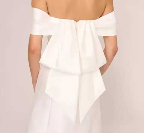 Adrianna Papell Off The Shoulder Mikado Dress With Bow Back In IVORY Cheap