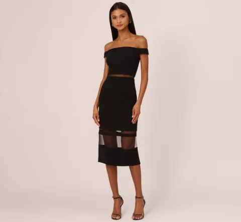 Adrianna Papell Off The Shoulder Sheath Dress With Sheer Panel Details In BLACK Shop