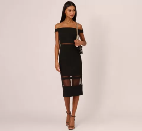 Adrianna Papell Off The Shoulder Sheath Dress With Sheer Panel Details In BLACK Shop