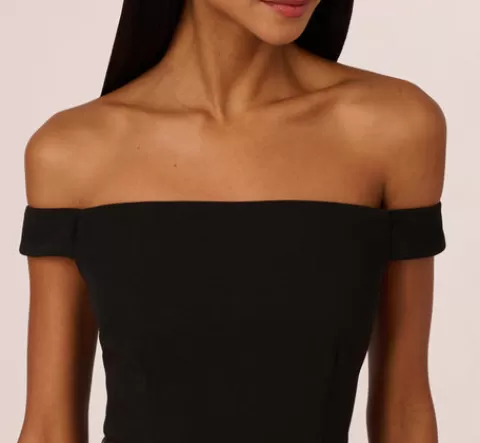 Adrianna Papell Off The Shoulder Sheath Dress With Sheer Panel Details In BLACK Shop