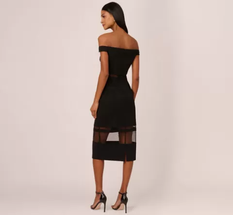 Adrianna Papell Off The Shoulder Sheath Dress With Sheer Panel Details In BLACK Shop