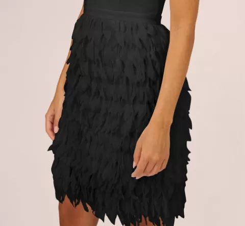 Adrianna Papell One Shoulder Cocktail Dress With Feather Chiffon Skirt In BLACK Best
