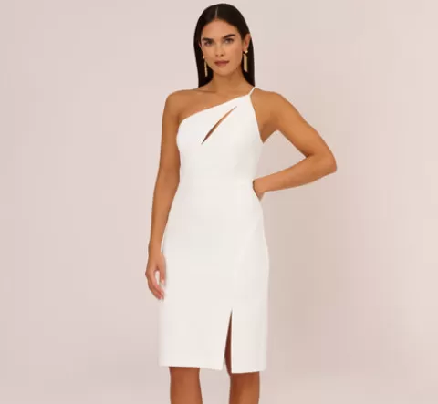 Adrianna Papell One Shoulder Crepe Dress With Cutout Neckline In IVORY Store