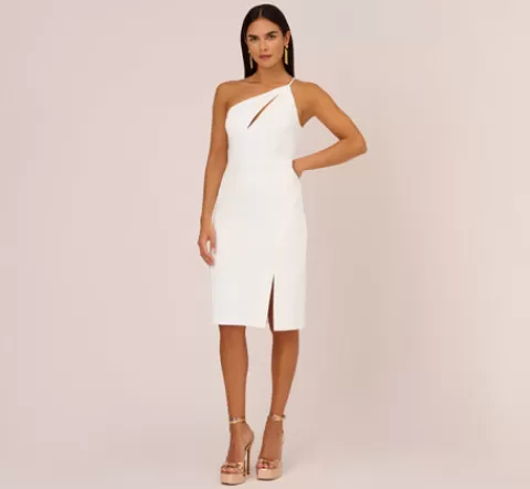 Adrianna Papell One Shoulder Crepe Dress With Cutout Neckline In IVORY Store