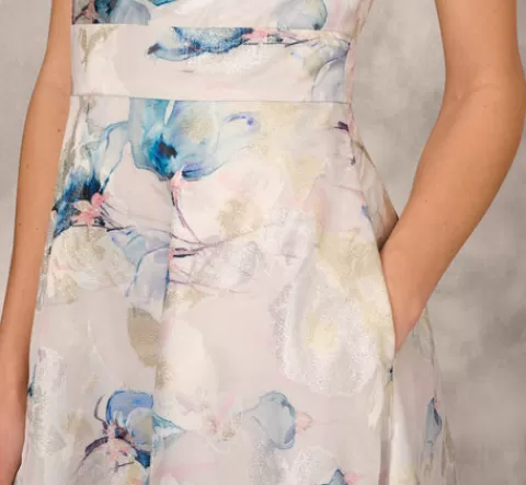 Adrianna Papell One Shoulder Floral Jacquard Ball Gown In Blue Multi BLUEMULTI Online