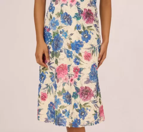 Adrianna Papell One Shoulder Floral Soutache Midi Dress In Alabaster Multi ALABASTERMULTI Clearance