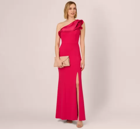 Adrianna Papell One Shoulder Mermaid Gown With Ruffled Neckline In Pink Cherry PINKCHERRY Best