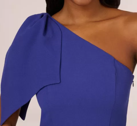 Adrianna Papell One Shoulder Midi Dress With Bow Accent In Disco Indigo DISCOINDIGO Store