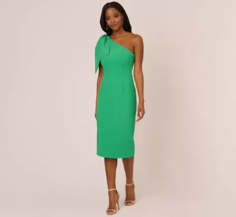 Adrianna Papell One Shoulder Midi Dress With Bow Accent In Summer Green SUMMERGREEN Online