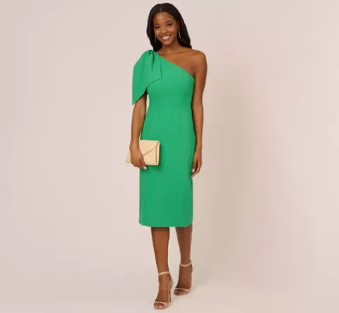 Adrianna Papell One Shoulder Midi Dress With Bow Accent In Summer Green SUMMERGREEN Online