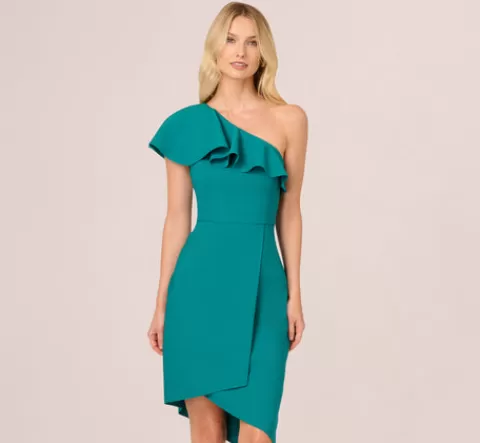 Adrianna Papell One Shoulder Stretch Crepe Short Dress In Deep Emerald DEEPEMERALD Sale
