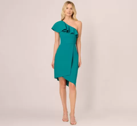 Adrianna Papell One Shoulder Stretch Crepe Short Dress In Deep Emerald DEEPEMERALD Sale