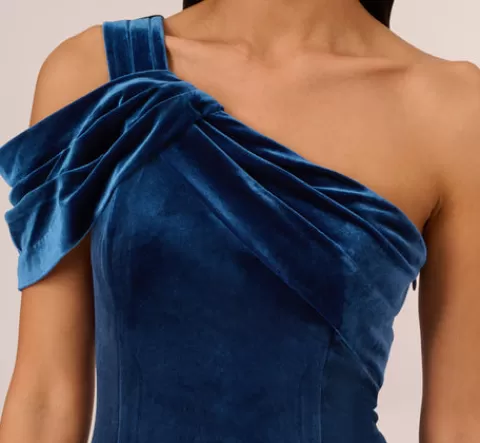 Adrianna Papell One Shoulder Velvet Mermaid Gown With Drape Sleeve In Ocean Wave OCEANWAVE Best