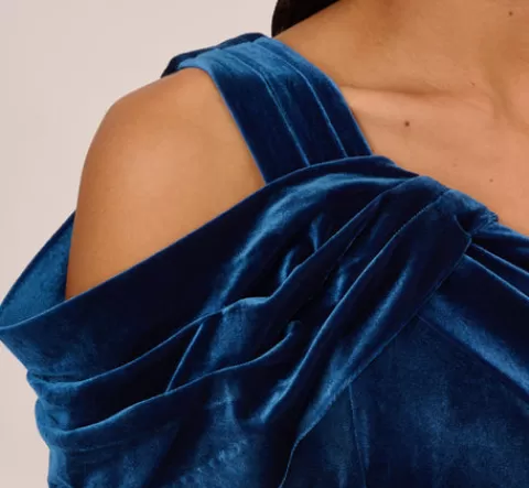 Adrianna Papell One Shoulder Velvet Mermaid Gown With Drape Sleeve In Ocean Wave OCEANWAVE Best