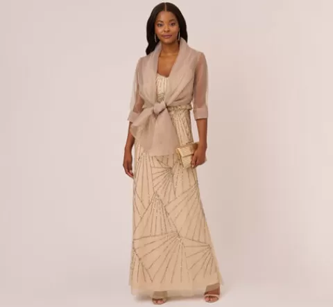 Adrianna Papell Organza Wrap Jacket With Short Sleeves In CHAMPAGNE Hot