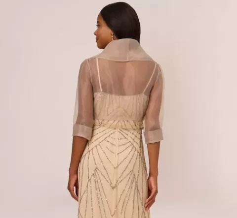 Adrianna Papell Organza Wrap Jacket With Short Sleeves In CHAMPAGNE Hot