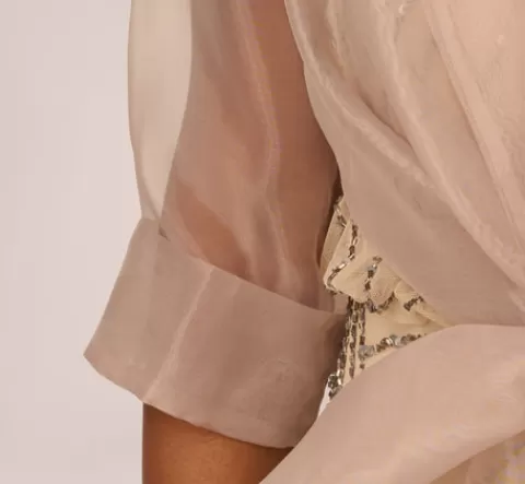 Adrianna Papell Organza Wrap Jacket With Short Sleeves In CHAMPAGNE Hot