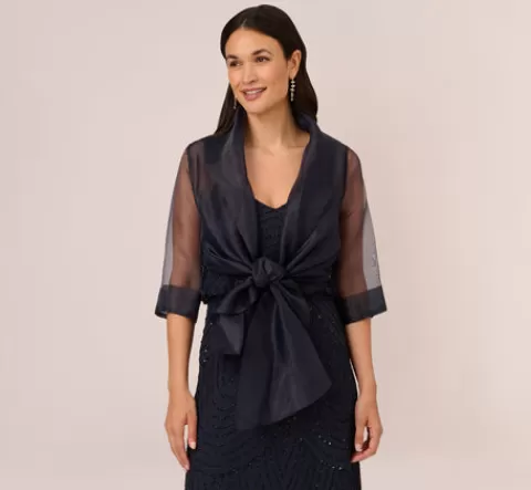 Adrianna Papell Organza Wrap Jacket With Short Sleeves In MIDNIGHT Best