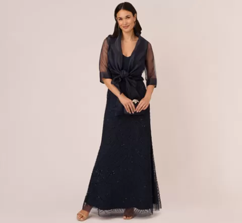 Adrianna Papell Organza Wrap Jacket With Short Sleeves In MIDNIGHT Best