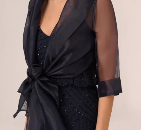 Adrianna Papell Organza Wrap Jacket With Short Sleeves In MIDNIGHT Best