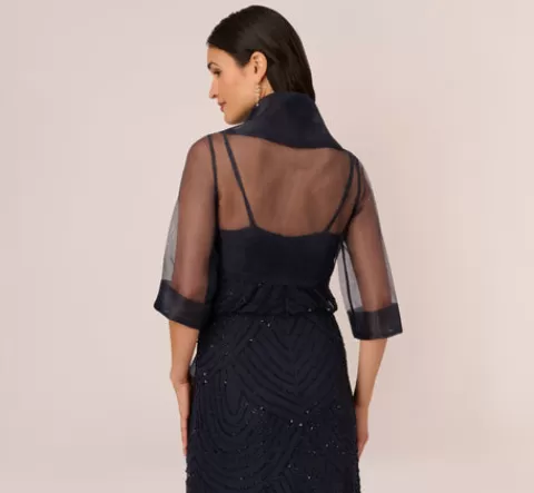 Adrianna Papell Organza Wrap Jacket With Short Sleeves In MIDNIGHT Best
